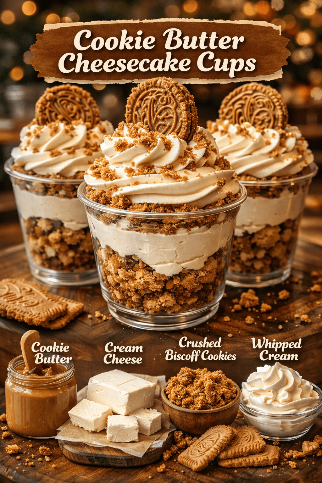 Cookie butter cheesecake cups with Biscoff cookies