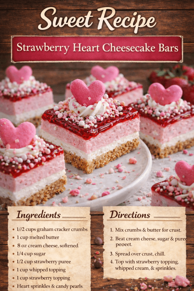 Strawberry Heart Cheesecake Bars