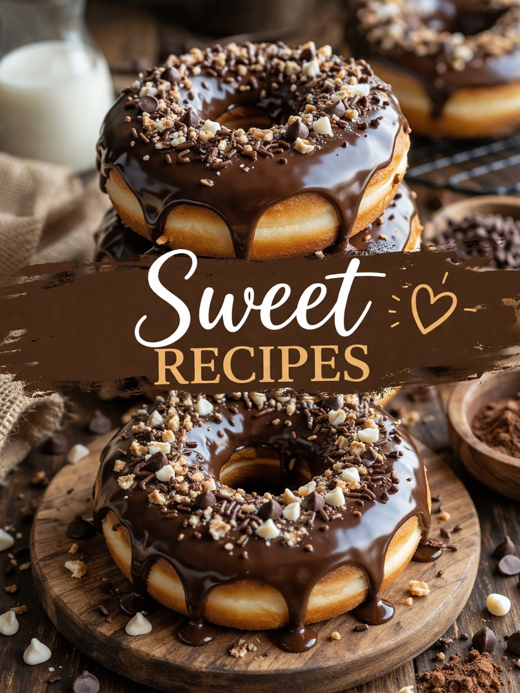 Chocolate Glazed Donuts with Crunchy Toppings
