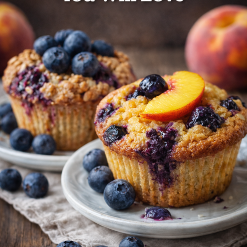 Blueberry Peach Crumble Muffins