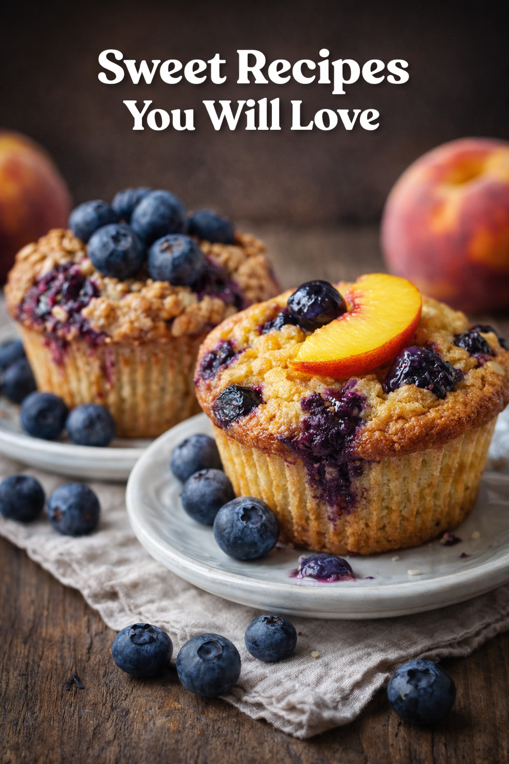 Blueberry Peach Crumble Muffins