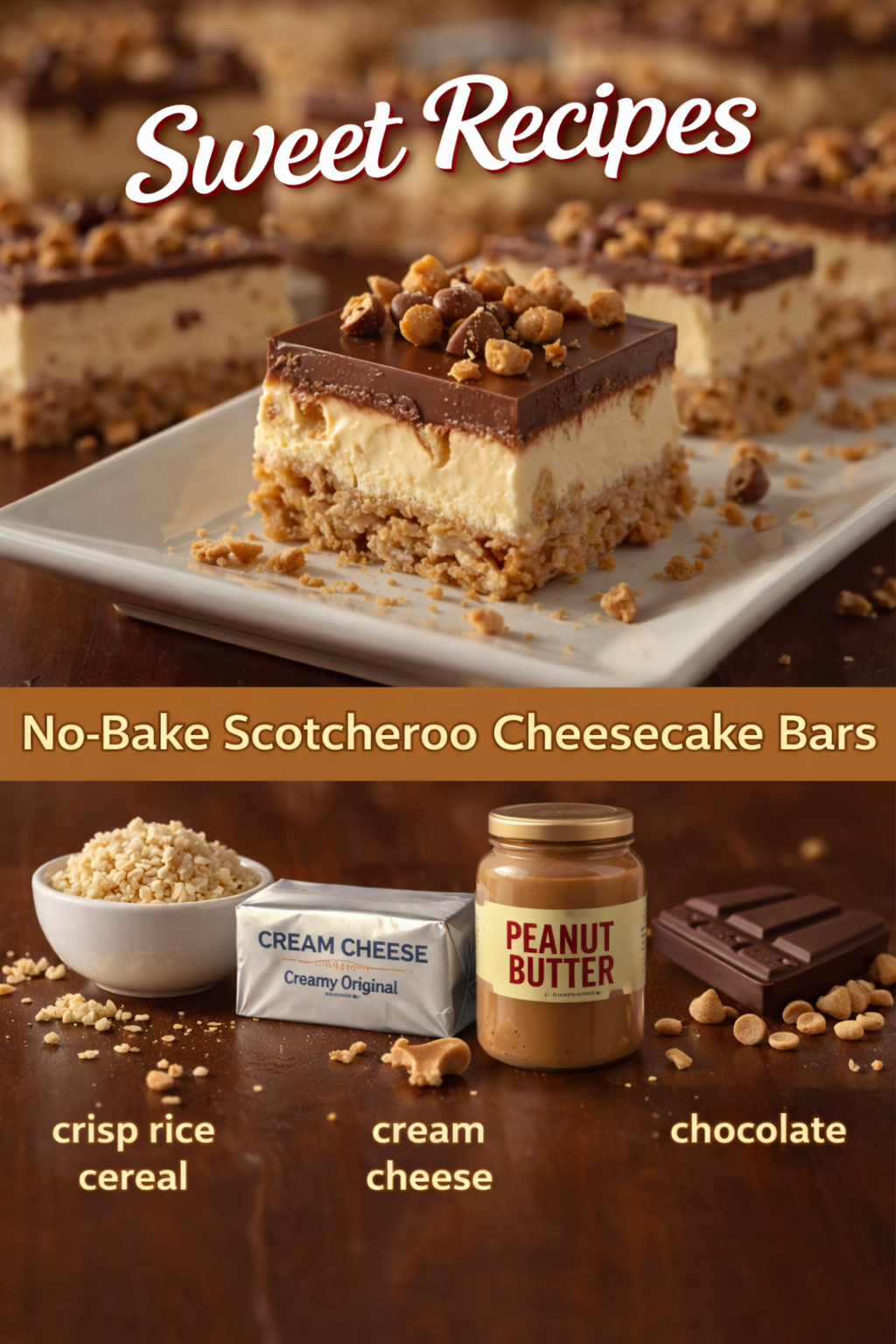 No-Bake Scotcharoo Cheesecake Bars