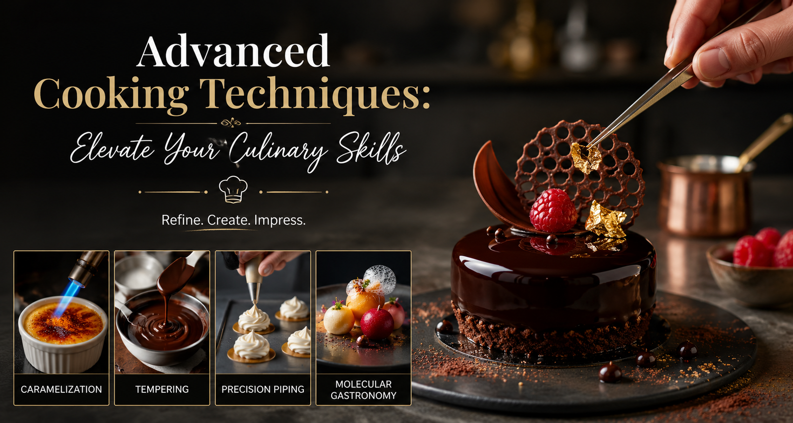 A chef meticulously preparing a gourmet dish using advanced cooking techniques, with steam and vibrant colors.