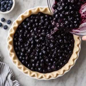 Pouring the glossy blueberry filling