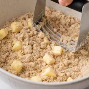 Using a pastry cutter to mix cold butter cubes